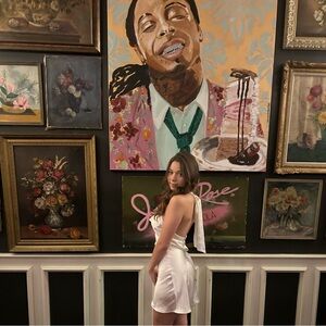 White silk mini dress